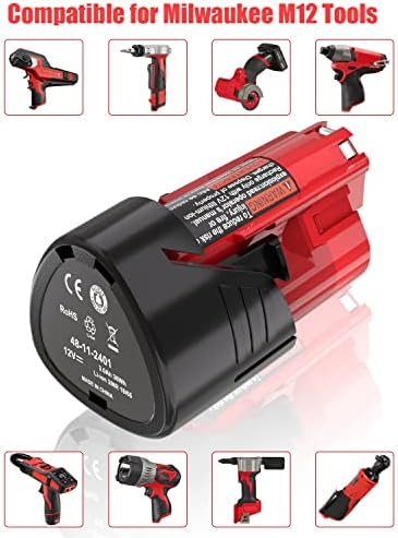 JYJZPB 2 PACK 3.0Ah 12V litijum baterija Zamijenite za Milwaukee M12 bateriju, a jedno pakovanje 12-volt LED radna svjetiljka