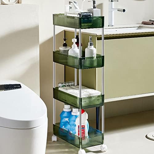Fizzoqi Zelena kreativna plastična polica, nosač za pohranu, jednostavna komunalna kolica za spavaću sobu, kupatilo, ured, kuhinja. Skladište za pohranu