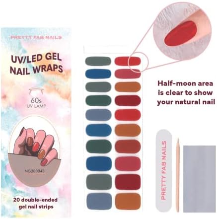 Pretty Fab nail Wraps | 20 Polukuren Gel trake za nokte s Mini turpijom za nokte & Pusher drveni štap | jesen boja dugotrajne gel