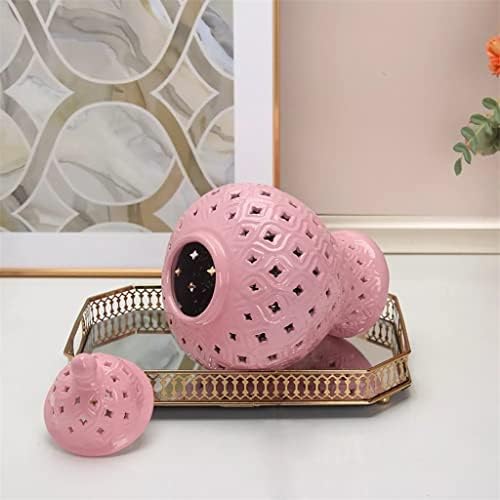 Liruxun Pink Ginger Jar Ceramics Hollow General Jar CANDY Storage Storage Spremnici Art Dekorativni tenkovska vaza Kućni zanatsko uređenje