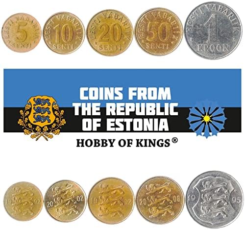 4 kovanice iz Estonije | Estonski set kovanica Kolekcija 10 20 50 Senti 1 Kroon | Cirkulirano 1997-2008 | Lavovi