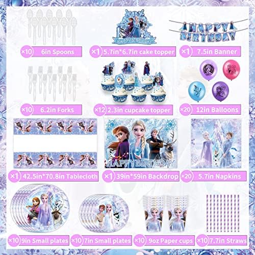 Frozen Birthday Party Supplies, 116kom Frozen Birthday Party Dekoracije uključuju transparente, pozadina, ploče, stolnjak, Kup, viljuške,