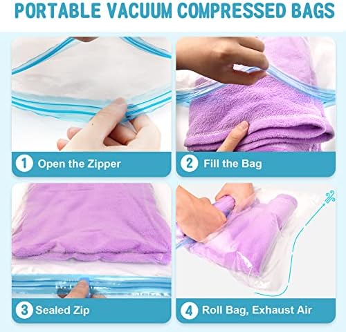 Kompresijske vrećice za putovanja - 12 paketa za pohranu prostora vakuumske vrećice za pohranu - bez vakuuma ili pumpe - vrećice za vakuum za višekratnu upotrebu za odjeću - 3 veličine
