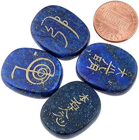MookaiteDecor paket - 2 predmeta: Set od 4 ugraviranog čakra simbola polirani palminski kamenci i set od 7 čakra kamenja graviranih