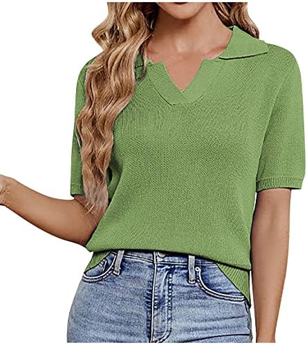 Ženski pleteni vrhovi ljetni kratki rukav majica Labavica V-izrez majica Solid casual bagesy bluze Tunike plus veličina