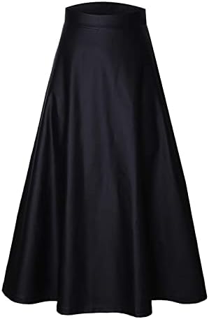 Ženska kožna suknja Visoko struk A-line nepravilne ruke PU kožne suknje rufflet rastezljivo tanka suknja za omota