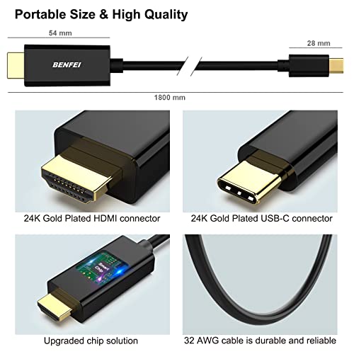 BENFEI USB C na HDMI kabl, USB Type-C na HDMI kabl od 6 stopa [Thunderbolt 3 kompatibilan] za MacBook Pro 2018/2017, MacBook Air /