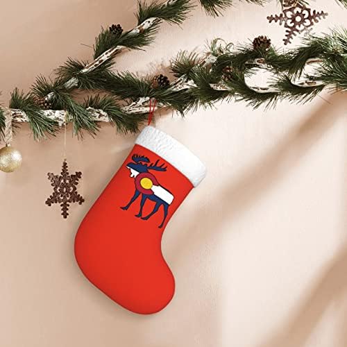 QG ZZX Colorado Zastava Moose Oblik božićne čarape Xmas Čarape Kamin Viseća čarapa 18 inča Dekoracija za odmor