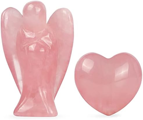 Artissone Rose Quartz džepni čuvar anđeoski figurini i čak srca, isklesana dragulja za iscjeljujuće kristalno anđeoski statui puff srca kamenje reiki balansirajuće dekor