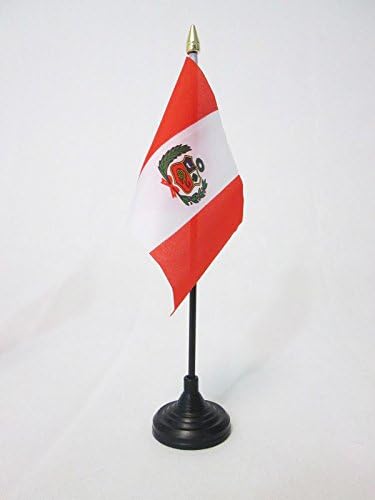 AZ Flag Peru Stolna zastava 4 '' x 6 '' - Peruanska zastava stola 15 x 10 cm - Zlatni koplje