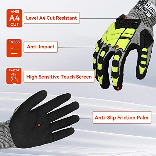 GRAKOKY Sigurnosne radne rukavice sa zaštitom od udara za muškarce, na dodirnim zaslonom protiv klizanja TPR teške rukavice, rezne