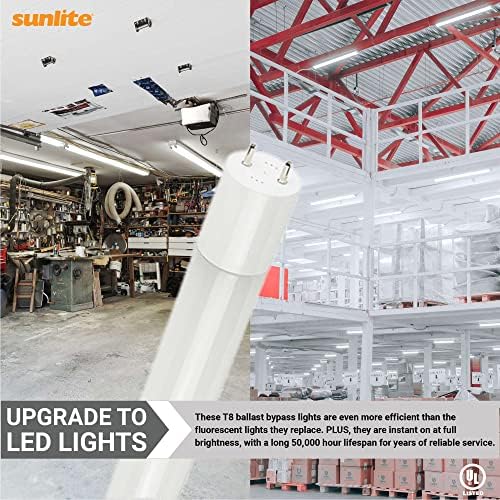 Sunlite 40999 LED T8 balastna Bypass svjetlosna cijev 3 stope, 12w , 1450 Lm, Srednja G13 baza, dvostruka veza, mat, ul lista, 4000k hladna Bijela, 10 tačaka