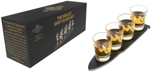 RUGLUSH diamond glassware Bullet sačmarice sa tacnom od škriljca - šolje za piće za viski, viski, tekilu, piće - pokloni za Dan očeva,