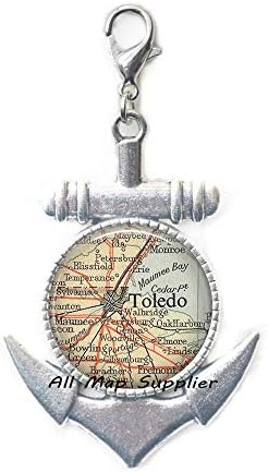 AllMapsupplier modni sidreni patentni zatvarač, Toledo, mapa Ohio kopča jastoga, toledo mapa kopča jastoga Toledo Karta sidra patentnih zatvarača Purm Charm Modna karta Nakit, A0241