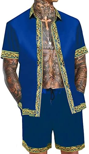 Oyozone muške havajske majice i kratki set 2 komada odijela Luksuzna tiskana casual gumba niz satensku majicu kratkih rukava odijela