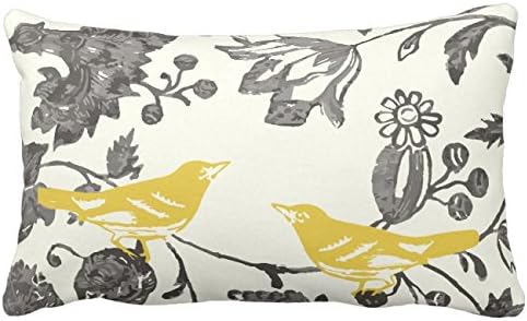 UOPOO Trendy Yellow Siva bjelokosti Vintage cvjetni ptica lumbalno bacanje jastuk za jastuk 12 x 20 inča meka pamučna platna kućni ukrasni vjenčani jastuk za kauč i krevet jedna strana