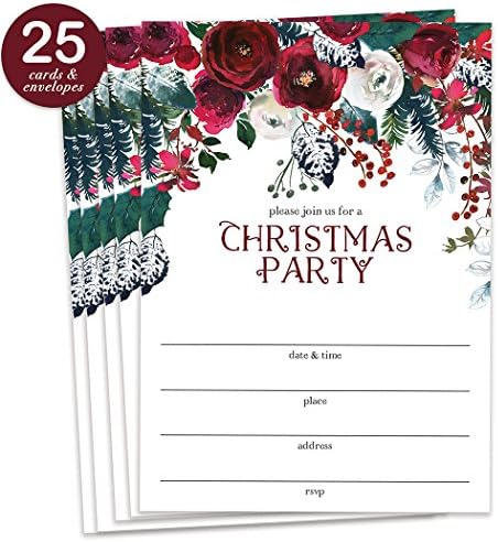 DB Party Studio Crvene božićne pozivnice sa koverte cvjetnim akvarelom Veliki prazan prazan 5x7 Popunite prazno elegantno slavlje