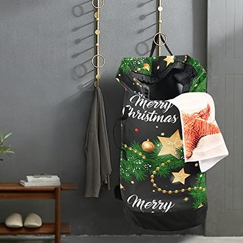 Sretan Božić Golden Stars torba za pranje veša Heavy Duty ruksak za pranje veša sa naramenicama i ručkama putna torba za pranje veša