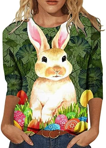 Uskršnje košulje za žene ljeto 3/4 rukave majice Ležerne prilike Modni labavi cvjetni print Tunic Teses Tines
