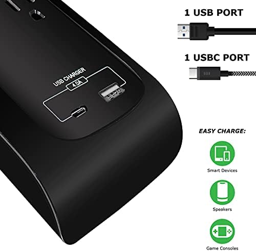 Digital Energy USB-C i USB-a 8 Outlet 8 Outlet 4200 JOULES prenaponski zaštitnik snage, 3 široke razmaknice, 6 stopa 14/3 AWG kabel, crna