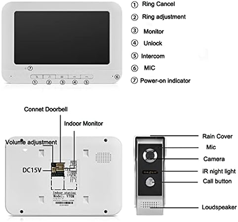 XDCHLK Kućni Interfon Video portafon 7-inčni Interfoni Monitor 1000tvl vodootporna kamera za noćni vid za vrata za vrata otključavanje
