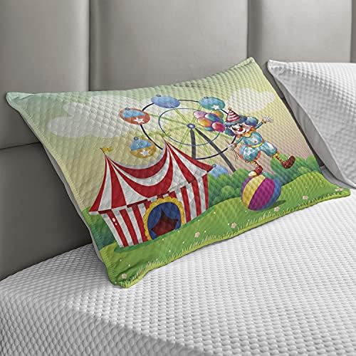 AMBESONNE cirkus prekriven jastuk, ilustracija klauna balansiranja iznad kugle na napuhavanje na karnevalskom tisku, standardna navlaka za akcenta Queen veličine za spavaću sobu, 30 x 20, višebojna