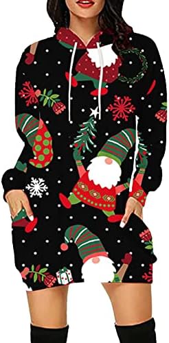 RUZIYOOG WOMENS veseli božićni duksevi haljina ružnog tiskanog pulover s dugim rukavima Xmas mini duks haljine