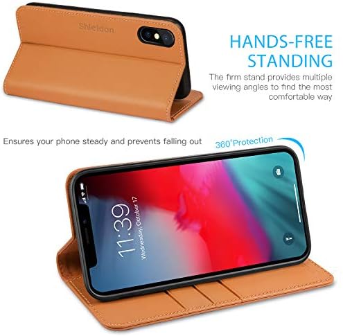 SHIELDON iPhone Xs Max Case, originalna koža iPhone Xs Max torbica za novčanik podrška za Auto Wake/Sleep RFID zaštitni držač kartice