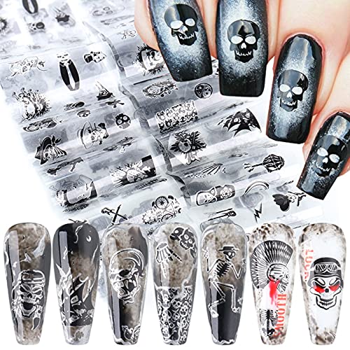 BEAULA Black Skull folije za nokte Nail Art 10 listova Halloween naljepnice za nokte 3d prijenos ljepila Nail Art folije za žene djeca