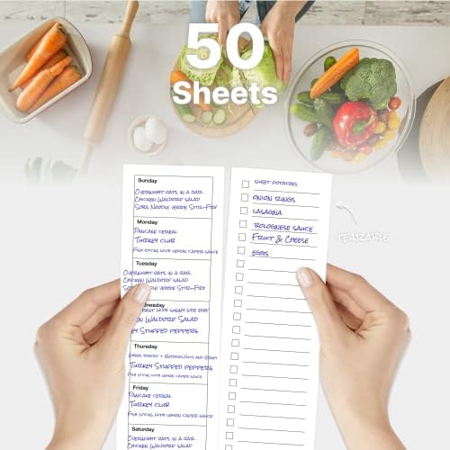 Notepad za planiranje obroka - 50 listova Perforirani tjedni planer obroka, planiranje obroka Pad sa listom za kupovinu namirnica,