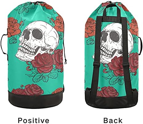 Roses Skulls torba za pranje veša Heavy Duty ruksak za pranje veša sa naramenicama i ručkama putna torba za veš sa zatvaračem na vezice Organizator prljave odeće za studentsku spavaonicu, stan, kamp putovanje