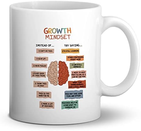 DOTAIN Growth Mindset pozitivno mentalno zdravlje šolja za kafu, dvostrana keramička šolja od 11 unci za kafu čajno mlijeko,dnevne