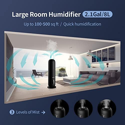 Veliki ovlaživači za spavaću sobu Home 8L 2.1 Gal, vrhunski ultrazvučni ovlaživač hladne magle, tihi ovlaživači ovlaživača eteričnog ulja Difuzor, daljinsko upravljanje