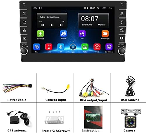 Android dvostruki Din single Din auto Stereo sa WiFi GPS navigacijom, 8 inčni 2.5 D HD ekran osetljiv na dodir Auto Radio podržava ogledalo Link Bluetooth FM, auto Audio plejer sa SWC Dual USB +rezervna kamera