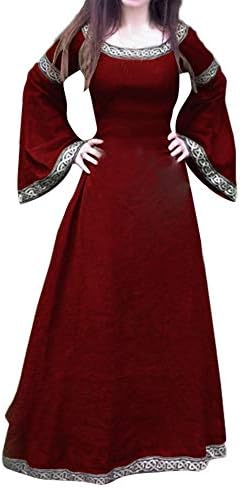 TIMIFIS Vintage haljina za žene Srednjovjekovna haljina s dugim rukavima Renaissance Cosplay maxi haljina od pune boje