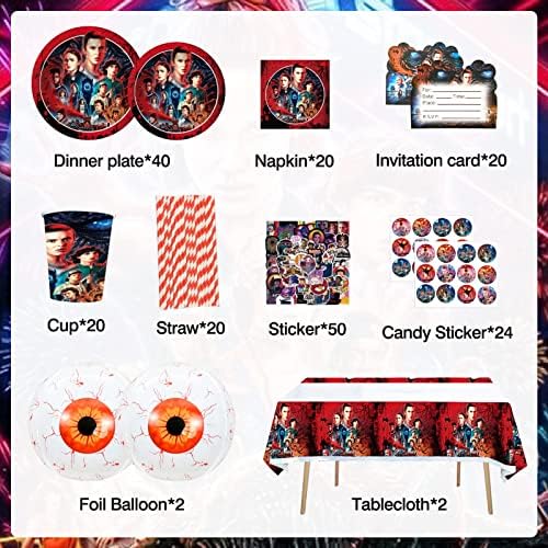 330PCS Stranger Party Supplies dekoracije, uključuju Banner, baloni, ploče, noževi, viljuške,kašike,torta Topper, Cupcake Toppers