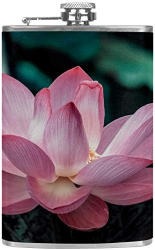 Hip tikvica za tečnost od nerđajućeg čelika nepropusna sa levkom 7.7 Oz kožna navlaka odlična ideja za poklon tikvica - Pink Lotus Flowers Pond