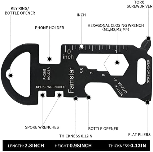 Famstar privjesak za ključeve Multi-tool 3pack metalni džepni alat za muškarce prijenosni multifunkcionalni alat bez hrđe za vijke, ravnalo i otvarač za flaše,19 u 1 Ukupno rutinsko održavanje.