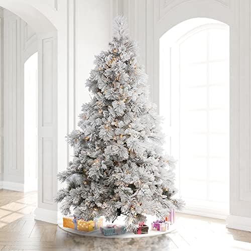 Vickerman 10 'Flocked Alberta umjetno božićno drvce, topla bijela LED svjetla - snijeg pokriveno umjetno drvo - sezonski unutarnji