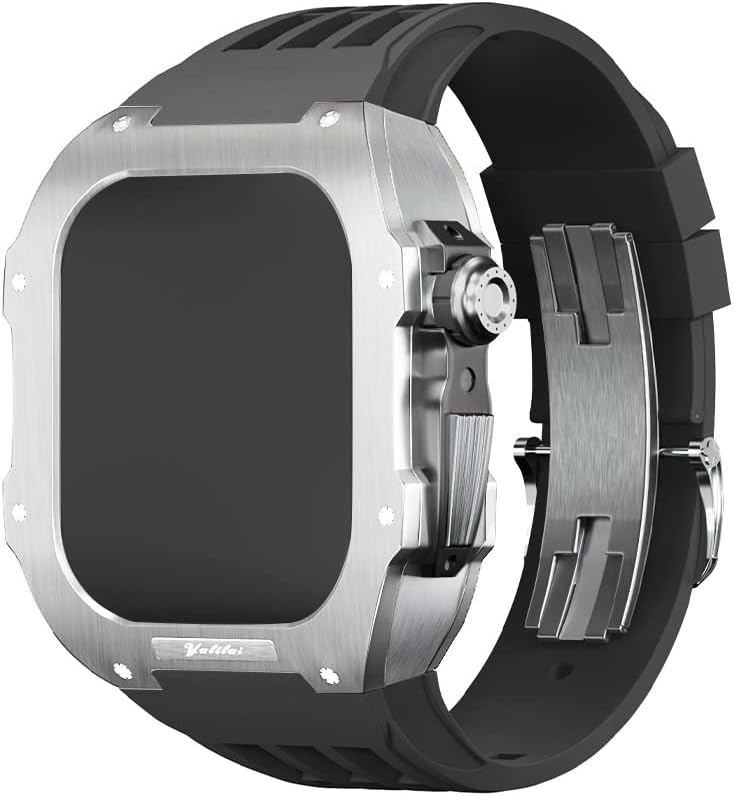 Kanuz od nehrđajućeg čelika Kompatibilan je za Apple Watch Band 44/45 mm, metalni kaiš i zaštitni komplet za iWatch 8 7 6 5 4 SE serije Retrofit dragocjeni metal luksuzni remen DIY Hrast (boja: zelena, Veličina: 4