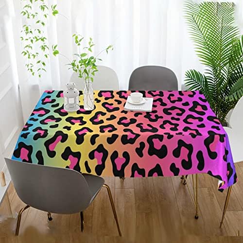 Alaza pravougaonik, 60 x 120 inča, neonske duge boje Leopard stolni stol za stol za pranje za prašinu ploču za božić, Dan zahvalnosti,