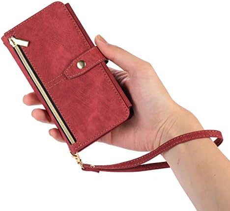 Xyx novčanik slučaj za Samsung S23 Ultra, Crossbody lanac Zipper torbicu zglob kožna torbica poklopac postolje sa 9 kartica Slot za Galaxy S23 Ultra 5G, Red