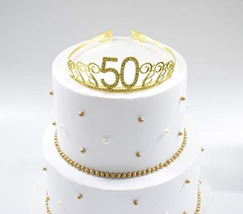 Zlatna tijara i pojas za 50. rođendan, svjetlucava satenska krila i Kristalna tijara Rođendanska kruna za potrepštine za 50. rođendan