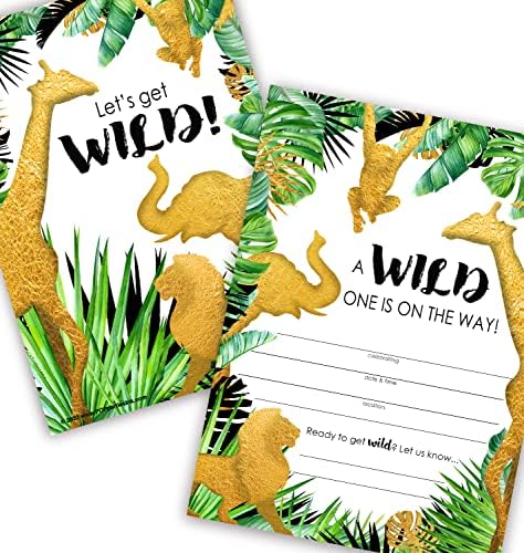 Pop žurke Zlatni Safari pozivnice za tuširanje beba - 40 komada - 20 pozivnica + 20 koverti - Zlatni Safari potrepštine za tuširanje