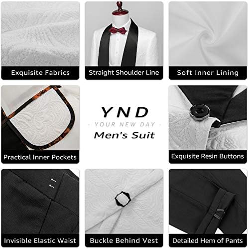 YND muški 3-dijelni smoking Set, ovratnik sa jednim dugmetom za šal sa žakard jaknom prsluk pantalone sa leptir mašnom