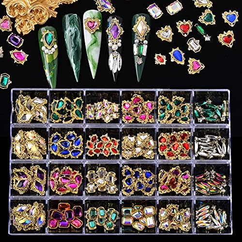 Nail Art Rhinestones Decoration Kit, 240kom Nail Crystal Diamond čari za nokte Multi Shapes Luxury Glass Rhinestones metalni dragulj