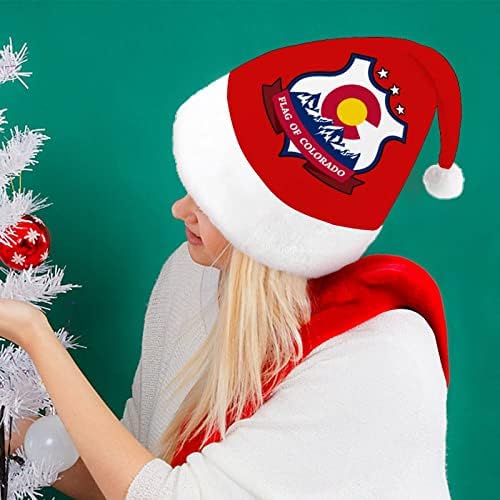 Zastava Kolorada Božićni šešir Santa Claus šeširi kratki plišani sa bijelim manžetama za muškarce žene Božić dekoracije za praznične