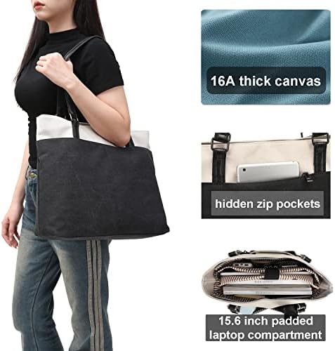 Ženska torba za laptop tote, 15,6 inčni džepovi za zatvaranje računara sa zatvaračem platnene torbice