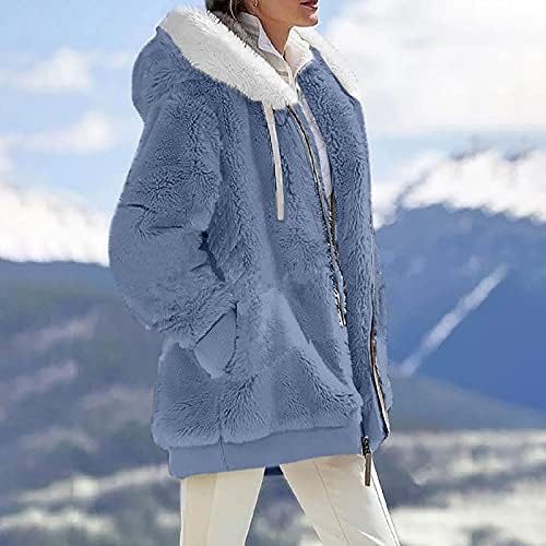Nokmopo zimski kaputi za žene modni casual labavi plišani dugi rukav Zip džepni kapuljač sa kapuljačom komforan topli zimski kaput