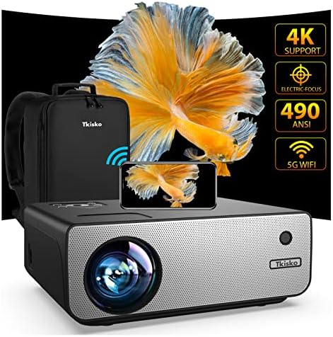 Projektor sa WiFi i Bluetooth, Tkisko 490ASIN 19000l Native 1080p vanjski Video projektor 4k podržan, Smart Home kino filmski projektor, kompatibilan sa iOS / Android / PC / XBox / PS4 / TV Stick / HDMI / USB
